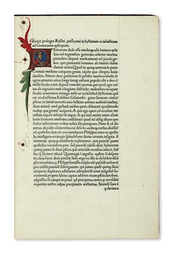 INCUNABULA  EUSEBIUS of Caesarea. Historia ecclesiastica.  1479.  In 19th-century faux Renaissance binding, possibly by Louis Hagué.